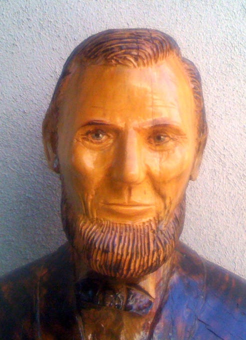 Abraham Lincoln wood carving art sculpture, famous faces, sitting bull, Native American Sculptures, Native American woodcarvings, Quanah Parker, Medicine man