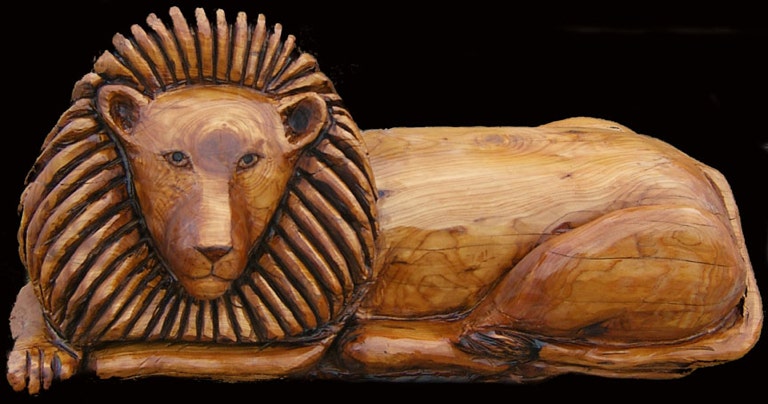 Woodcarving of a lion, sculpture of a lion, lion carving